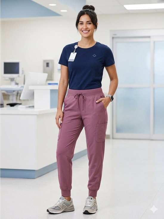 Mandala Pants - Mandala Scrubs Women's XL Mauve High Waist Jogger Pants Equa-Tek 9 Pocket